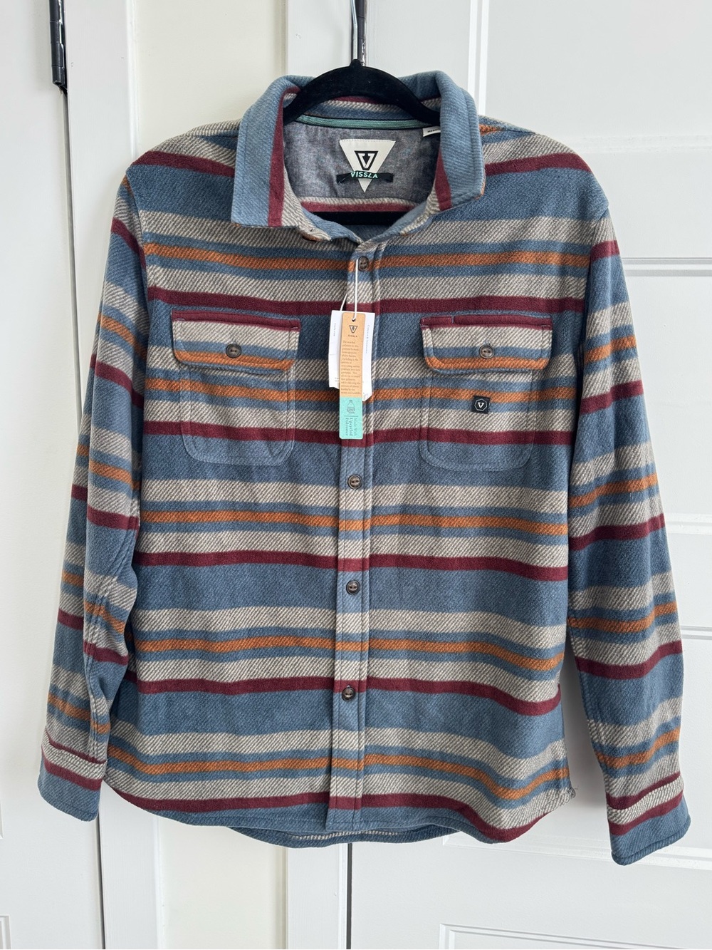 VISSLA Eco-Zy Long Sleeve Polar Flannel Men’s Multistripe Fleece Shacket NWT